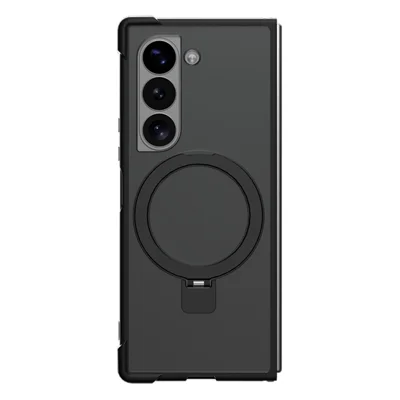 For Samsung Galaxy Z Fold5 5G Magnetic Case Anti Drop TPU + PC Kickstand Phone Back Cover - Black