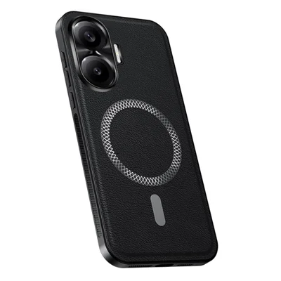 For Xiaomi Redmi Turbo 4 Pro 5G Magnetic Case PU TPU PC Phone Back Cover with Metal Lens Frame - Black