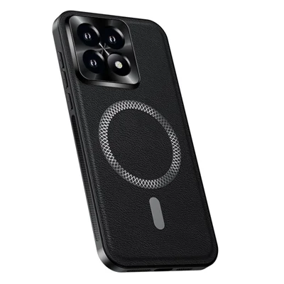 For Xiaomi 14T Pro Magnetic Case PU TPU PC Phone Back Cover with Metal Lens Frame - Black