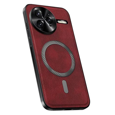 For Xiaomi Redmi K80 Pro 5G Magnetic Case PU TPU PC Phone Back Cover with Metal Lens Frame - Wine Red