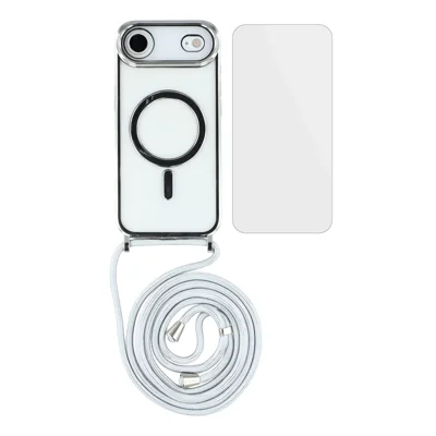 For iPhone Air Case Compatibel met MagSafe Gegalvaniseerde Rand TPU Telefoonhoes met Schermfolie / Schouderband - Zilver