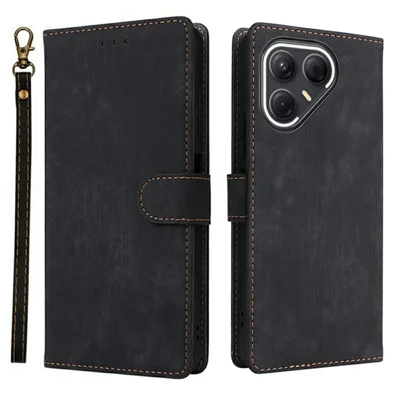For TECNO Pova 7 5G LJ7 Case Wallet RFID Blocking PU Leather Phone Cover Stand with Strap - Black