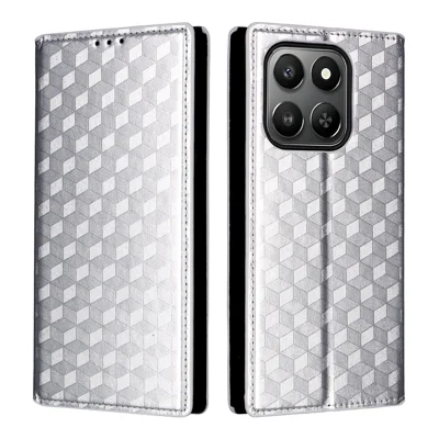 For Honor 400 Smart 5G / 4G / X7d 4G Case Wallet Rhombus Imprinted Leather Phone Cover - Silver