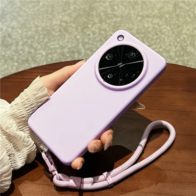 For Oppo Find X8 Ultra 5G Case Skin-Friendly Liquid Silicone + PC Phone Cover with Wrist Strap - Light Purple