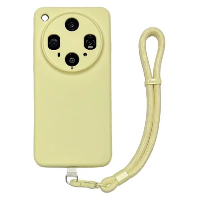 For Oppo Find X8 Ultra 5G Case Precise Cutouts Liquid Silicone + PC Phone Cover with Wrist Strap - Light Yellow