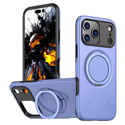 For iPhone 18 Pro / 17 Pro Magnetic Case Rotating Kickstand TPU + PC Phone Cover - Purple
