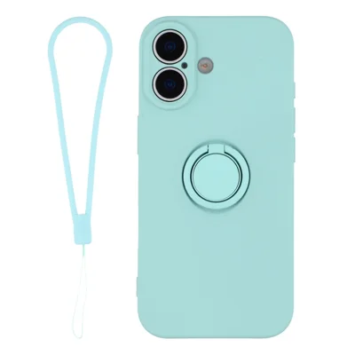 For iPhone 17 Silicone Case with Strap Ring Kickstand Phone Cover - Sky Blue