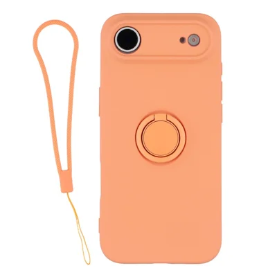 For iPhone Air Silicone Case with Strap Ring Kickstand Phone Cover - Orange