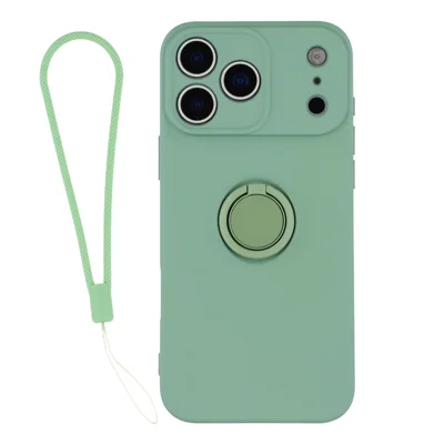 Siliconen hoesje voor iPhone 17 Pro Max met draairing en standaard - Groen