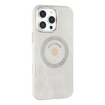 KIGC For iPhone 16 Pro Max Case Compatible with MagSafe PU Leather TPU Phone Back Cover - Grey
