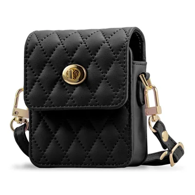 For Samsung Galaxy Z Flip6 5G Case with Shoulder Strap PU + PC Wallet Phone Cover Built-In Back Screen Film - Black