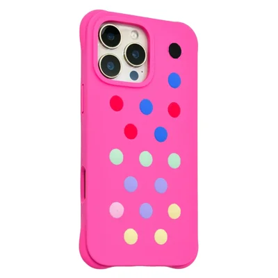 For iPhone 16 Pro Liquid Silicone Case Hollow Out Phone Cover with DIY Mixed Dots - Rose