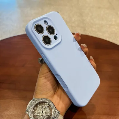For iPhone 16 Pro Max Case Precise Cutouts Liquid Silicone + PC Phone Cover with Camera Touch Control Button - Baby Blue
