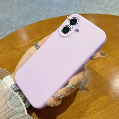 For iPhone 16 Case Precise Cutouts Liquid Silicone + PC Phone Cover with Camera Touch Control Button - Light Purple