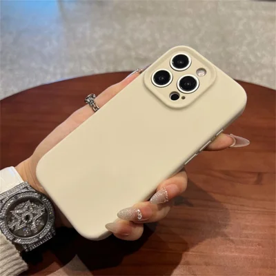 For iPhone 13 Pro Case Precise Cutouts Liquid Silicone + PC Shockproof Phone Cover - Antique White