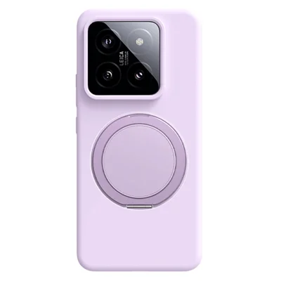 For Xiaomi 14 Magnetic Case Rotating Kickstand Liquid Silicone PC Phone Cover Skin Touch - Purple