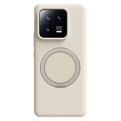 For Xiaomi 13 Magnetic Case Rotating Kickstand Liquid Silicone PC Phone Cover Skin Touch - Antique White