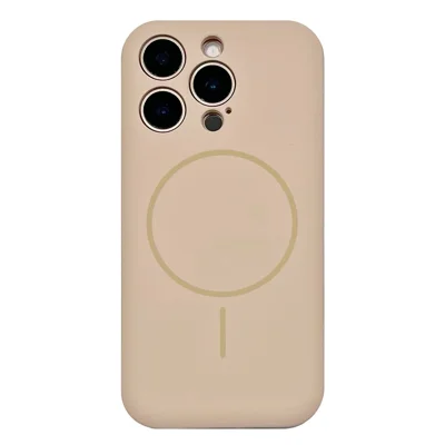 For iPhone 15 Pro Max Magnetic Case Skin Touch Liquid Silicone PC Shockproof Phone Cover - Desert Gold