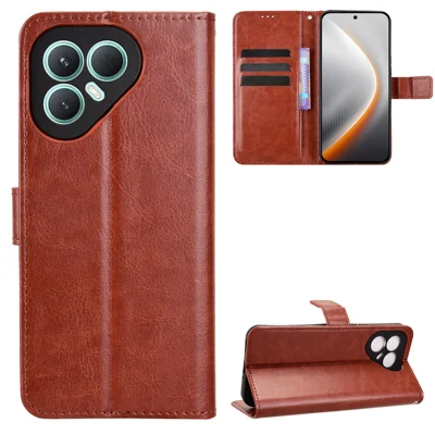 For TECNO Pova 7 Ultra 5G PU Leather Case with Strap Crazy Horse Texture Phone Wallet Cover - Brown