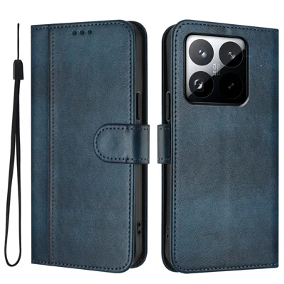 For Xiaomi 15T Cases Wallet Stand Retro Texture Leather Phone Cover with Lanyard - Blue