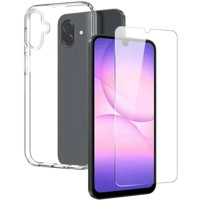 NORTHJO For Samsung Galaxy A08 4G / A07 4G Case Soft TPU Clear Phone Cover with Tempered Glass Screen Protector