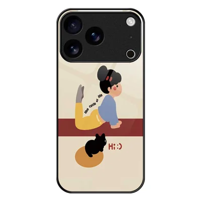 For iPhone 17 Pro Case TPU PC Tempered Glass Pattern Printing Slim Phone Back Cover - B0293