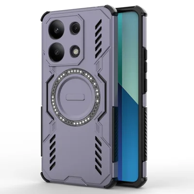 For Xiaomi Redmi Note 13 4G Magnetic Case Butterfly Armor Hollow Heat Dissipation PC + TPU Phone Cover - Purple