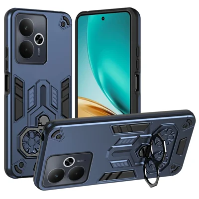 For Realme 14T 5G Case Ring Holder Kickstand PC + TPU Shockproof Phone Cover - Navy Blue