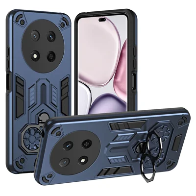Phone Case for Honor Magic7 Lite 5G / X9c 5G / X60 Pro 5G Ring Holder Kickstand PC + TPU Shockproof Cover - Navy Blue