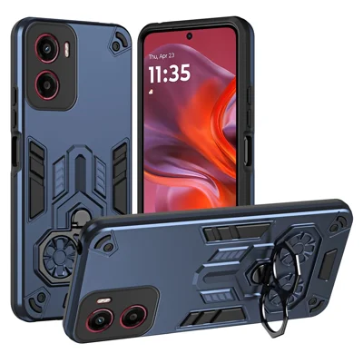 Voor Motorola Moto G05 4G hoesje met ringhouder en standaard PC + TPU schokbestendige telefoonhoes - Marineblauw
