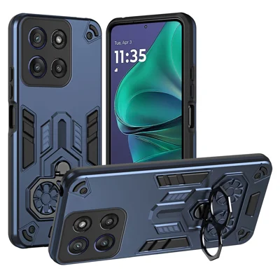For Motorola Edge 60 Stylus 5G Case Ring Holder Kickstand PC + TPU Shockproof Phone Cover - Navy Blue
