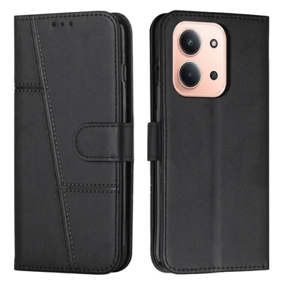 For Xiaomi Redmi 15C 4G (EU) (173mm) / 15C 5G (EU) (173mm) / Poco C85 4G (173mm) Leather Phone Case Stand Wallet Cover with Strap - Black