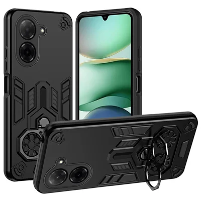 Obudowa na Xiaomi Poco C71 4G / Redmi A5 4G (171,7 mm), pierścieniowy uchwyt ze stojakiem PC + TPU, odporna na wstrząsy, czarna