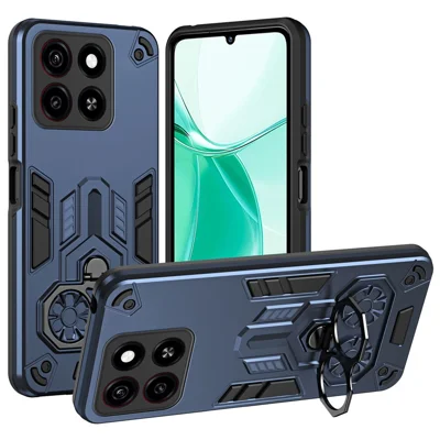 For ZTE Blade A35  /  A55 Case Ring Holder Kickstand PC + TPU Shockproof Phone Cover - Navy Blue