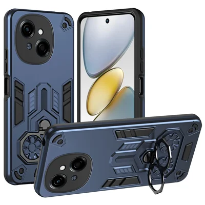 Phone Case for TECNO Spark Go 2025 / Spark Go 1 / Pop 9 4G Ring Holder Kickstand PC + TPU Shockproof Cover - Navy Blue