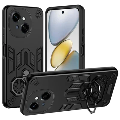 Phone Case for TECNO Spark Go 2025 / Spark Go 1 / Pop 9 4G Ring Holder Kickstand PC + TPU Shockproof Cover - Black