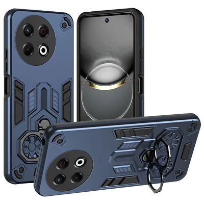 For TECNO Spark 30 Pro 4G Case Ring Holder Kickstand PC + TPU Shockproof Phone Cover - Navy Blue