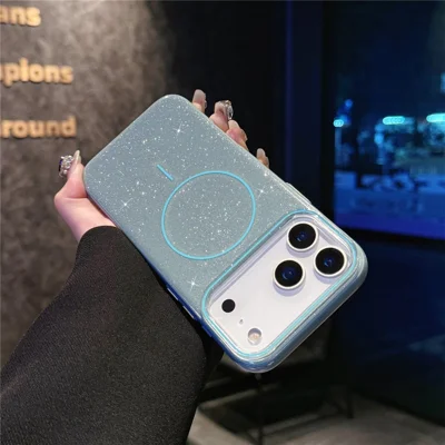 For iPhone 18 Pro / 17 Pro Case Compatible with MagSafe Glitter Design IMD TPU + PC Phone Back Cover - Green