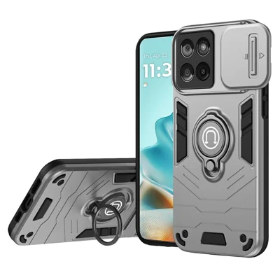 Voor Motorola Edge 60 Fusion 5G Hoesje Schuif Camshield Standaard PC + TPU Telefoonhoes - Grijs