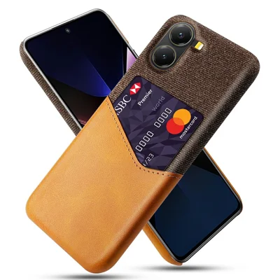 Voor Xiaomi Poco X7 Pro 5G hoesje PU-leer Stoffen structuur Harde PC telefoonhoes met kaarthouder - Oranje