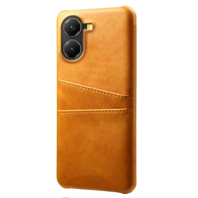 Voor Xiaomi Poco X7 Pro 5G Hoesje met Dubbele Kaartslots PU Leer + Harde PC Telefoonhoes - Geel