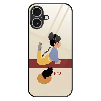 For iPhone 17 Case TPU PC Tempered Glass Pattern Printing Slim Phone Back Cover - B0293