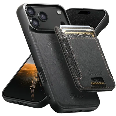 SUTENI H17 For iPhone 18 Pro Max / 17 Pro Max Magnetic Case Card Slots Leather + TPU Kickstand Phone Cover - Black