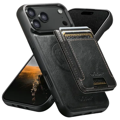 SUTENI For iPhone 18 Pro / 17 Pro Case Compatible with MagSafe Card Holder Kickstand Phone Cover - Black