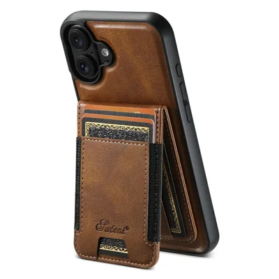 SUTENI For iPhone 17 Case Compatible with MagSafe Card Holder Kickstand Phone Cover - Brown
