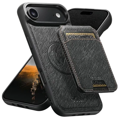 SUTENI H18 For iPhone Air Magnetic Case Cross Texture Leather + TPU Cover with Detachable Card Bag - Black