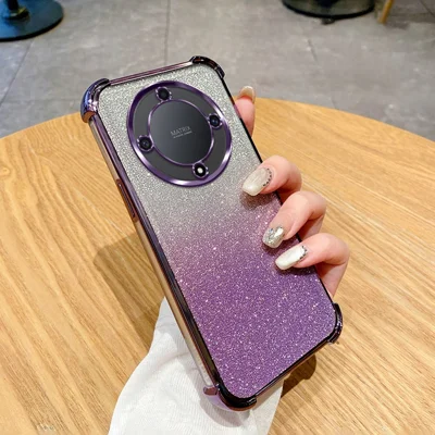 For Honor X9a 5G Case Glitter TPU Phone Cover with Reinforced Corners - Purple