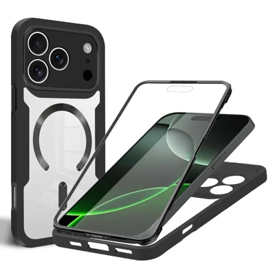 Voor iPhone 17 Pro Max hoesje compatibel met MagSafe PC + TPU + Acryl volledige bescherming telefoonhoes - Zwart