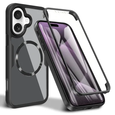 For iPhone 17 Case Compatible with MagSafe PC + TPU + Acrylic Full Protection Phone Cover - Black