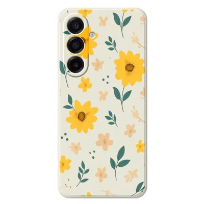 For Samsung Galaxy A18 5G / A18 4G / A17 5G / A17 4G Case Yellow Floral and Leaves Pattern Printing Straight Edge TPU Phone Back Cover - Beige